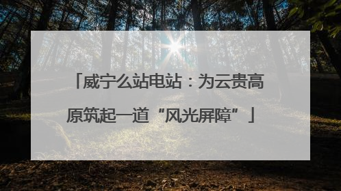 威宁么站电站：为云贵高原筑起一道“风光屏障”
