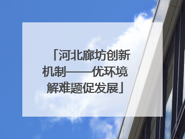 河北廊坊创新机制——优环境解难题促发展