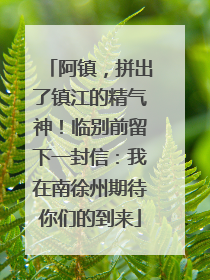 阿镇，拼出了镇江的精气神！临别前留下一封信：我在南徐州期待你们的到来